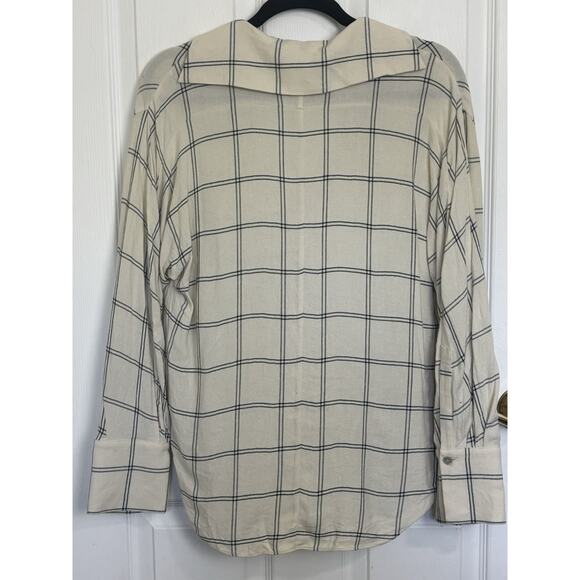 Vince Wool Blend Cream Plaid Flannel Long Sleeve Collared Blouse Size Medium - Picture 3 of 5